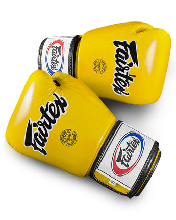 【正規品】フェアテックス(Fairtex) ボクシンググローブ イエロー BGV1 8oz 10oz 12oz 14oz 16ozトレーニング・スパーリング用 本革 マジックテープ(ベルクロ式)