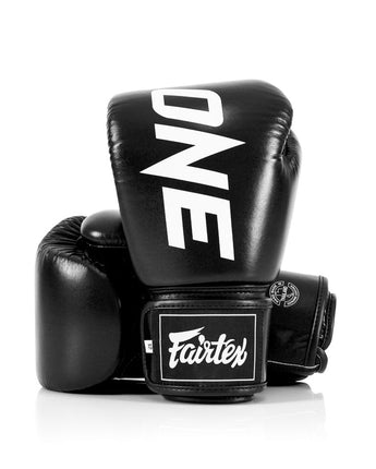 【正規品】フェアテックス(Fairtex) ボクシンググローブ ONE Championship BGV1 ブラック 8oz 10oz 12oz 14oz 16ozトレーニング・スパーリング用 プレミアムレザー 本革 マジックテープ(ベルクロ式)