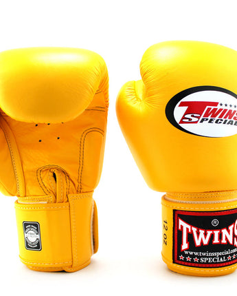 Twins(ツインズ) BGVL3 ボクシンググローブ イエロー 本革 8oz 10oz 12oz 14oz 16oz スパーリング・トレーニング用 マジックテープ(ベルクロ式) ボクシング キックボクシング ムエタイ MMA