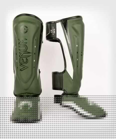 【15%OFF｜XLサイズ】VENUM Elite Evo シンガード｜本格派プロ仕様・耐久性・フィット感を追求（カーキ・シルバー）