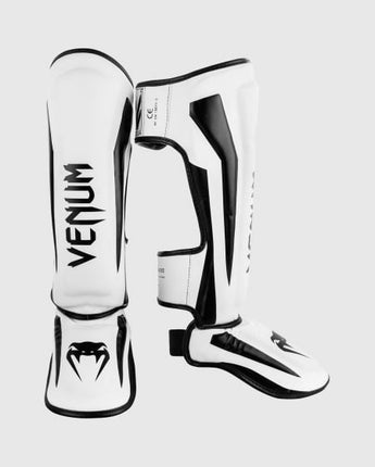 VENUM (ヴェナム/ベノム) エリートスタンドアップ シンガード レガース すねあて ホワイト・ブラック  UFC公式サプライヤー  高密度フォーム 2本マジックテープ(ベルクロ式)固定 トレーニング・スパーリング用 キックボクシング ムエタイ MMA 総合格闘技 空手