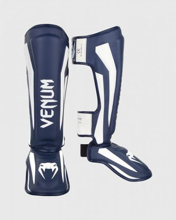VENUM (ヴェナム/ベノム) エリートスタンドアップ シンガード レガース すねあて ホワイト・ネイビーブルー  UFC公式サプライヤー  高密度フォーム 2本マジックテープ(ベルクロ式)固定 トレーニング・スパーリング用 キックボクシング ムエタイ MMA 総合格闘技 空手