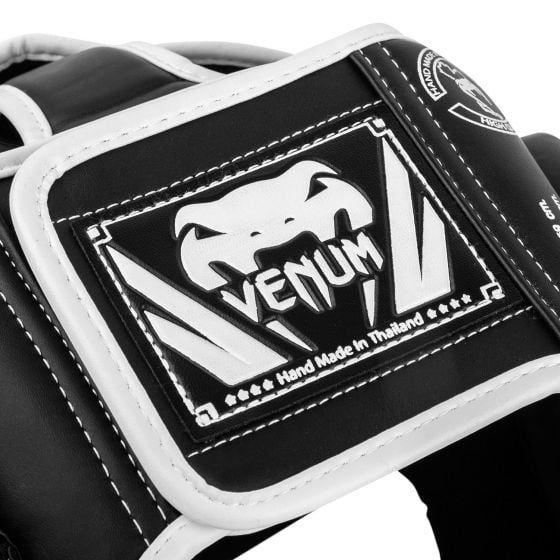 VENUM(ヴェナム/ベノム) エリート ヘッドギア ブラック・ホワイトUFC公式サプライヤー 軽量 180度視界 スパーリング・トレーニング用 三層構造高密度フォーム マジックテープ(ベルクロ)調整 ボクシング キックボクシング ムエタイ MMA 空手