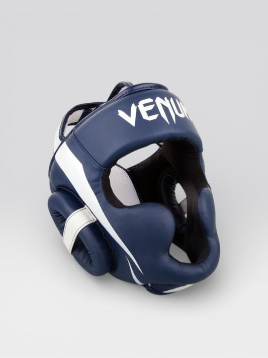 VENUM(ヴェナム/ベノム) エリート ヘッドギア ホワイト・ネイビーブルー UFC公式サプライヤー 軽量 180度視界 スパーリング・トレーニング用 三層構造高密度フォーム マジックテープ(ベルクロ)調整 ボクシング キックボクシング ムエタイ MMA 空手